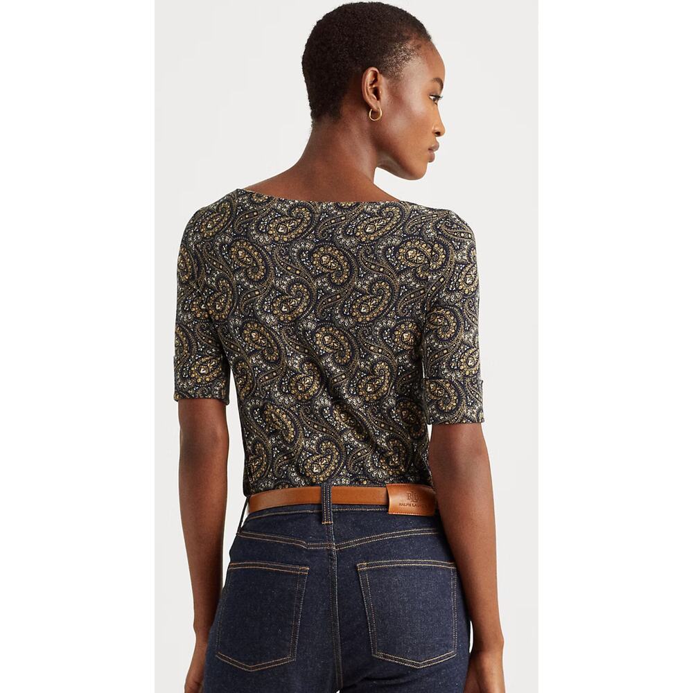 Lauren Ralph Lauren Paisley Cotton Blend Top Shirt Lauren Navy Multi XXL Classic - Picture 2 of 16